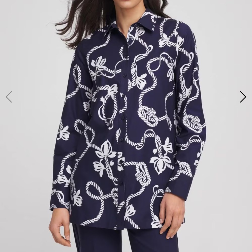 Chico's no iron rope print tunic Navy and White Rope Pattern Button Down Shirt